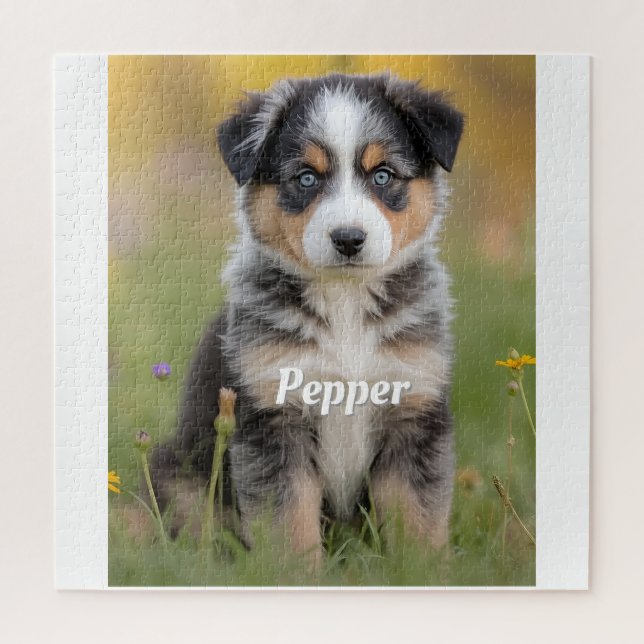Cute Australian Shepherd Personalized Jigsaw Puzzle (Vertical)