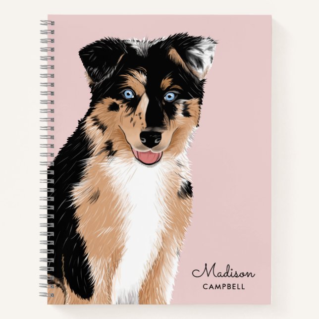 Cute Australian Shepherd Puppy Dog | Name | Blush Notebook (Front)