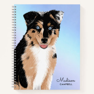 Cute Australian Shepherd Puppy Dog   Name   Pastel Notebook