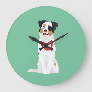 Cute Australian Shepherd Puppy with Red Bandana Large Clock