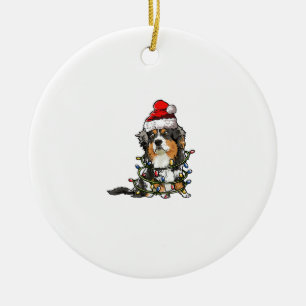 Cute Australian Shepherd Santa Christmas Tree Ligh Ceramic Ornament