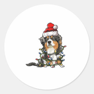 Cute Australian Shepherd Santa Christmas Tree Ligh Classic Round Sticker