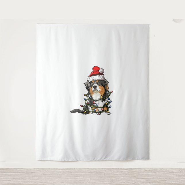 Cute Australian Shepherd Santa Christmas Tree Ligh Tapestry (Front)