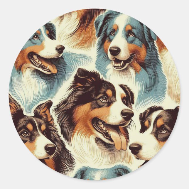 Cute Australian Shepherd Seamless Classic Round Sticker (Front)