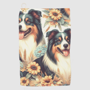 Cute Australian Shepherd Vintage Painting Golf Towel