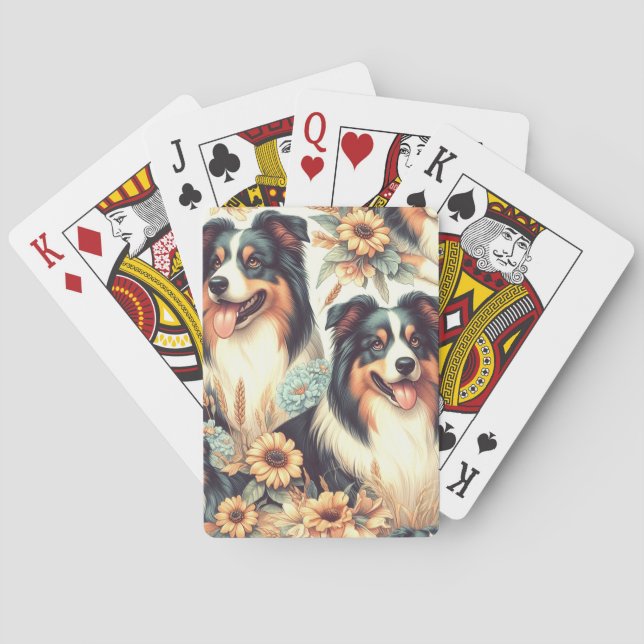 Cute Australian Shepherd Vintage Painting Playing Cards (Back)