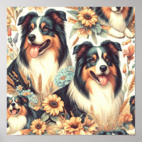 Cute Australian Shepherd Vintage Painting