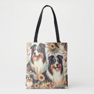 Cute Australian Shepherd Vintage Painting Tote Bag
