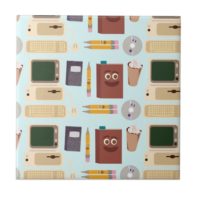 Cute Author Retro Tools Cartoon Pattern Tile (Front)