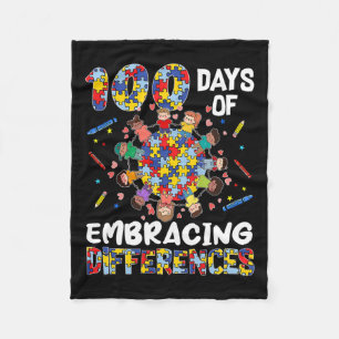 Cute Autism Awareness Embrace Differences 100 Days Fleece Blanket