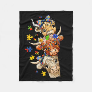 Cute Autism Awareness Highland Cow Puzzle Speech Fleece Blanket