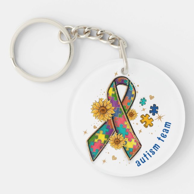 cute autism awareness ribbon puzzle piece  keychain (Front)