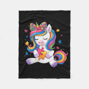 Cute Autism Awareness Toddler Girl Bow Unicorn Puz Fleece Blanket