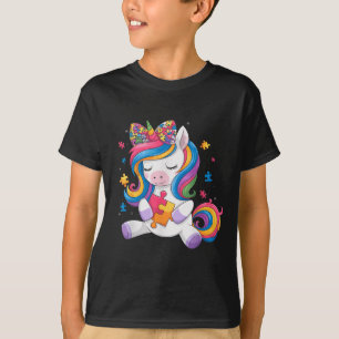 Cute Autism Awareness Toddler Girl Bow Unicorn Puz T-Shirt