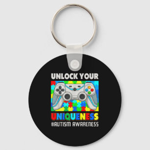 Cute autism awareness video game puzzle gamer kids keychain