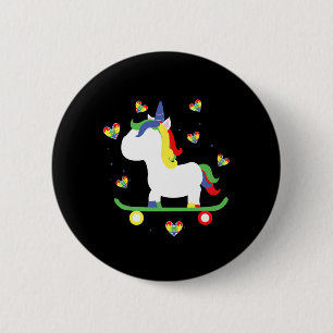 Cute Autistic Skateboarding Unicorn Magic Hearts  2 Inch Round Button