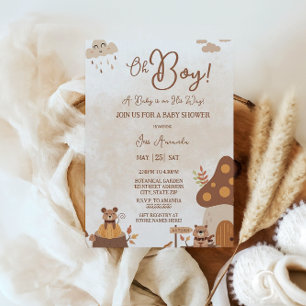 Cute Autumn Animals Forest Oh Boy Baby Shower Invitation