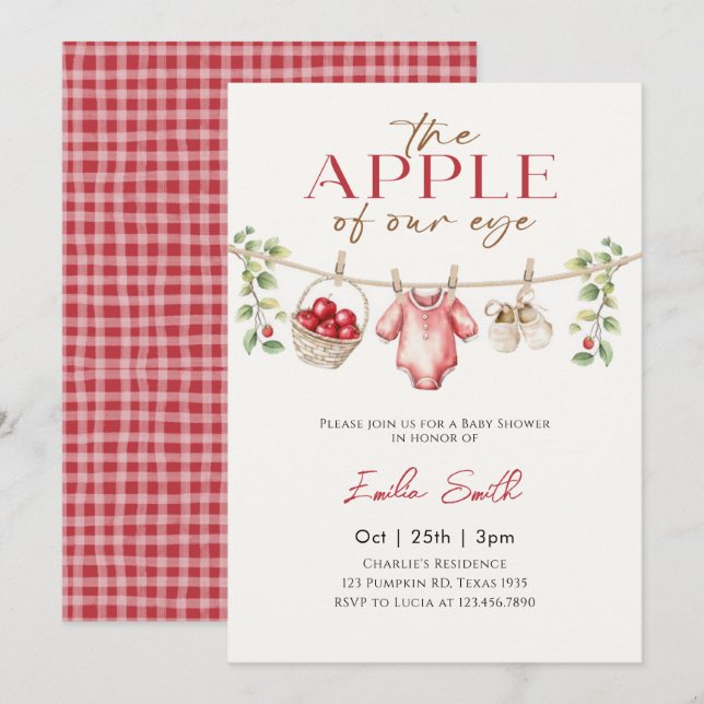 Cute Autumn  Apple Baby Clothesline Baby shower Invitation (Front/Back)