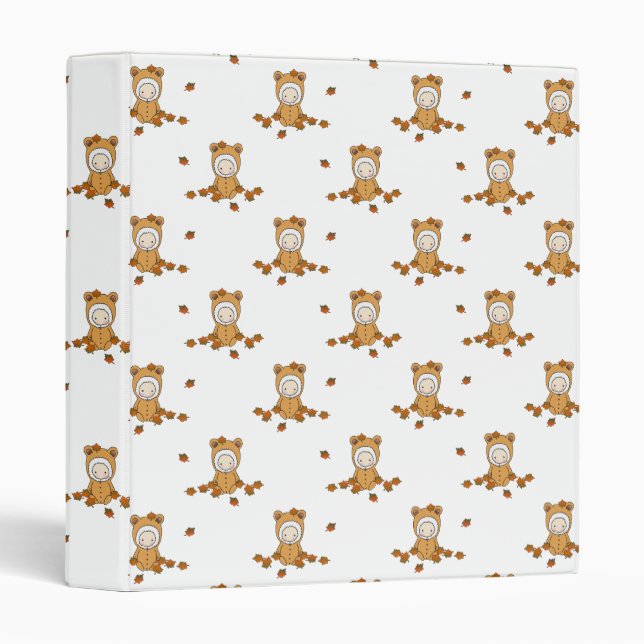 Cute Autumn Babies in Falling Leaves Pattern Binder (Front/Spine)