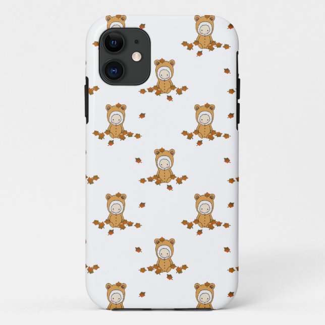 Cute Autumn Babies in Falling Leaves Pattern Case-Mate iPhone Case (Back)