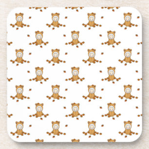 Cute Autumn Babies in Falling Leaves Pattern Coaster