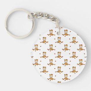 Cute Autumn Babies in Falling Leaves Pattern Keychain