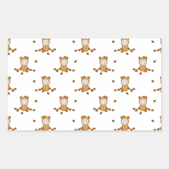 Cute Autumn Babies in Falling Leaves Pattern Sticker (Front)