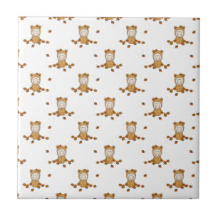 Cute Autumn Babies in Falling Leaves Pattern Tile