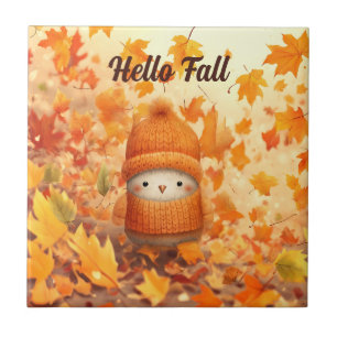 Cute Autumn Bird Dressed for Fall Tile