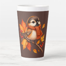 Cute Autumn Bird with Cozy Scarf – Fall Leaves 