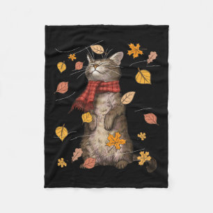 Cute Autumn Cat Fall Breeze Kitten Kitty Cat Lover Fleece Blanket
