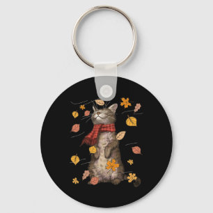 Cute Autumn Cat Fall Breeze Kitten Kitty Cat Lover Keychain