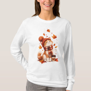 Cute Autumn Cat T-Shirt Cozy Fall Kitten Tee