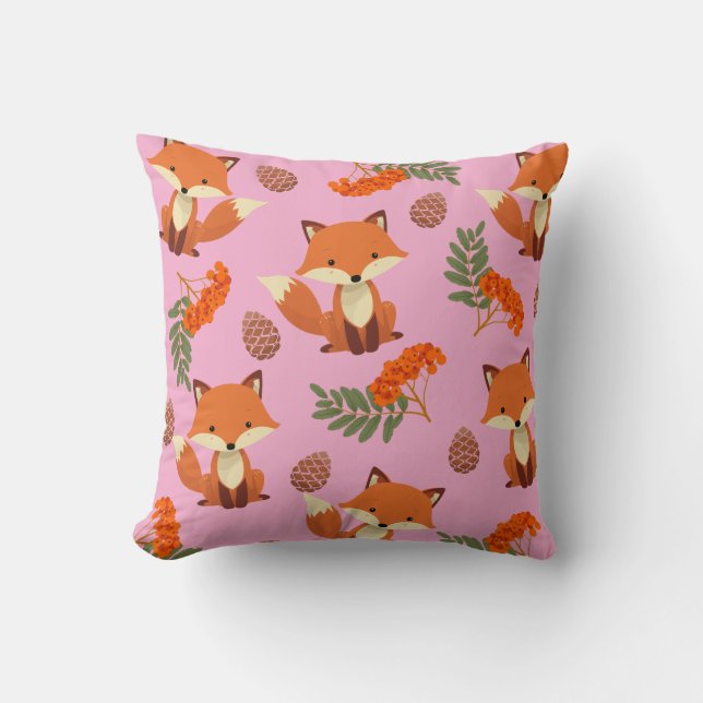 Cute autumn coloured fox pillow for kids (Front)