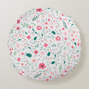 Cute Autumn Colourful Illustrated Floral Pattern Round Pillow