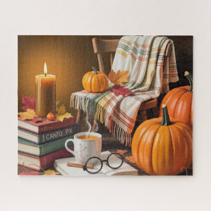 Cute Autumn Cozy Reading Scene Jigsaw Puzzle