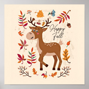 Cute autumn deer with custom text  poster