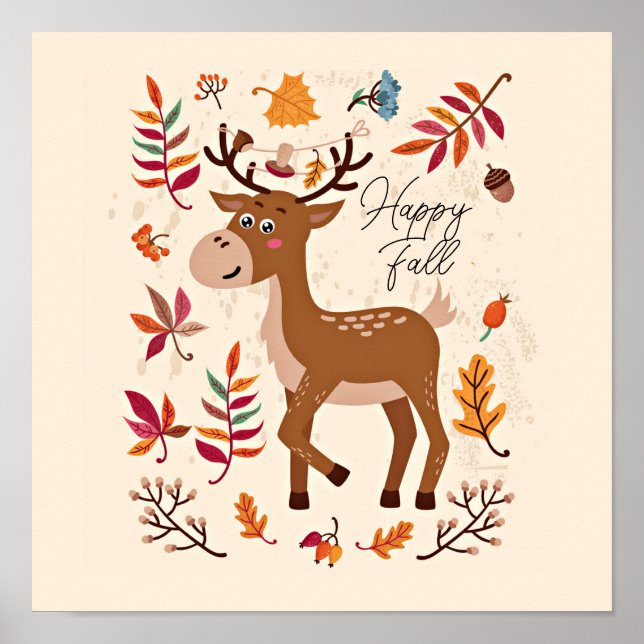 Cute autumn deer with custom text  poster (Front)