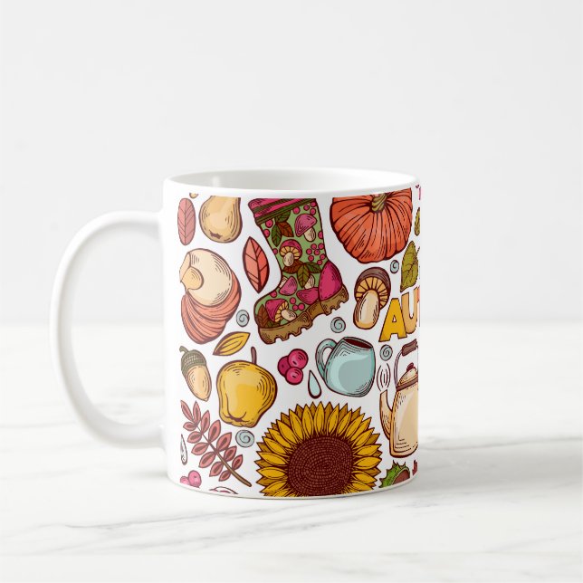 Cute Autumn Elements Hand Drawn Coffee Mug (Left)