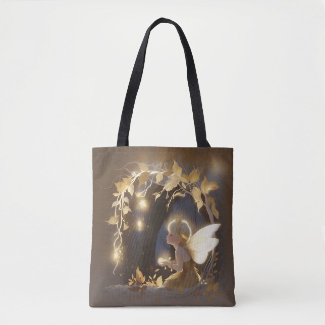 Cute Autumn Fairy with Glowing Flowers Tote Bag (Front)
