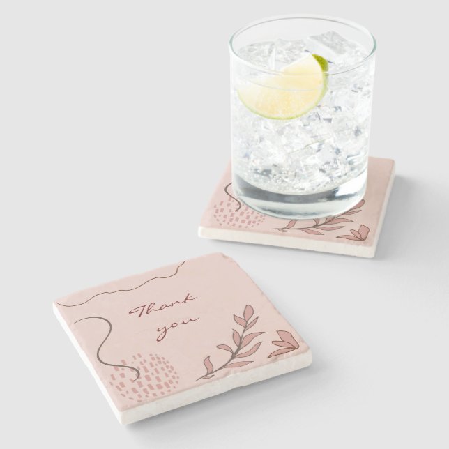 cute autumn floral and geometric abstract graphic stone coaster (Side)