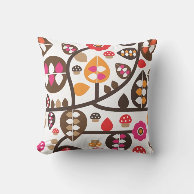 Cute autumn flower leaf toad retro pattern throw pillow (Front)