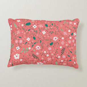 Cute Autumn Flowers Illustration Floral Pattern Accent Pillow