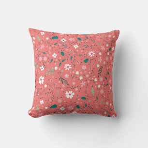 Cute Autumn Flowers Illustration Floral Pattern Throw Pillow