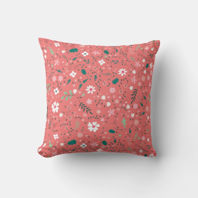 Cute Autumn Flowers Illustration Floral Pattern Throw Pillow (Front)