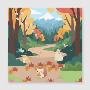 Cute Autumn Forest Animals Cozy Landscape Art Post