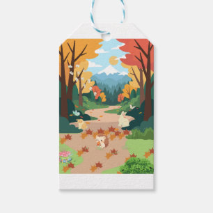 Cute Autumn Forest Animals Cozy Landscape Art Post Gift Tags