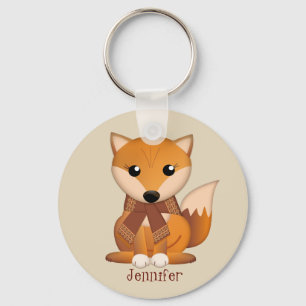 Cute autumn fox and custom name keychain