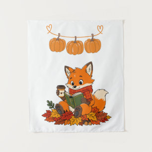 Cute Autumn Fox and Pumpkins Tapestry