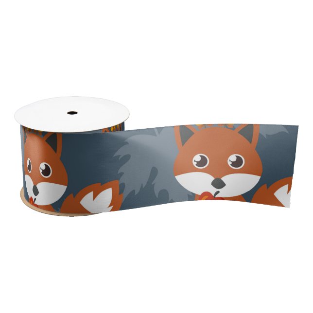Cute Autumn Fox Pattern Satin Ribbon (Spool)